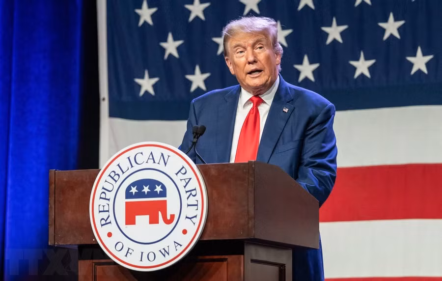 Cựu Tổng thống Mỹ Donald Trump phát biểu tại Des Moines, Iowa, ngày 28/7/2023. (Ảnh: AFP/TTXVN)