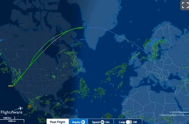 Chuyến bay của United UA954 bay lòng vòng trên trời suốt 14 giờ. Ảnh: CMH