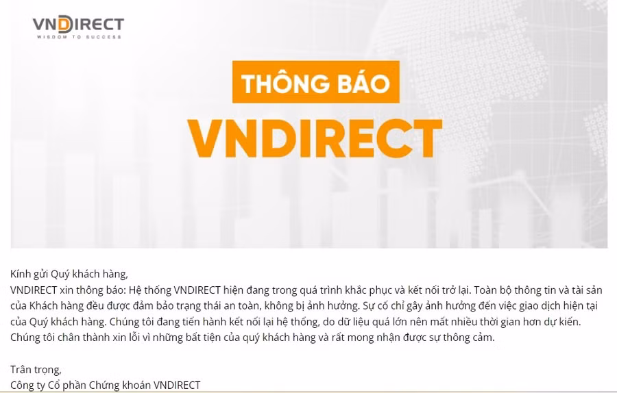 Trạng website của VNDirect lúc 8 giờ sáng 26/3/2024. (Ảnh chụp màn hình)