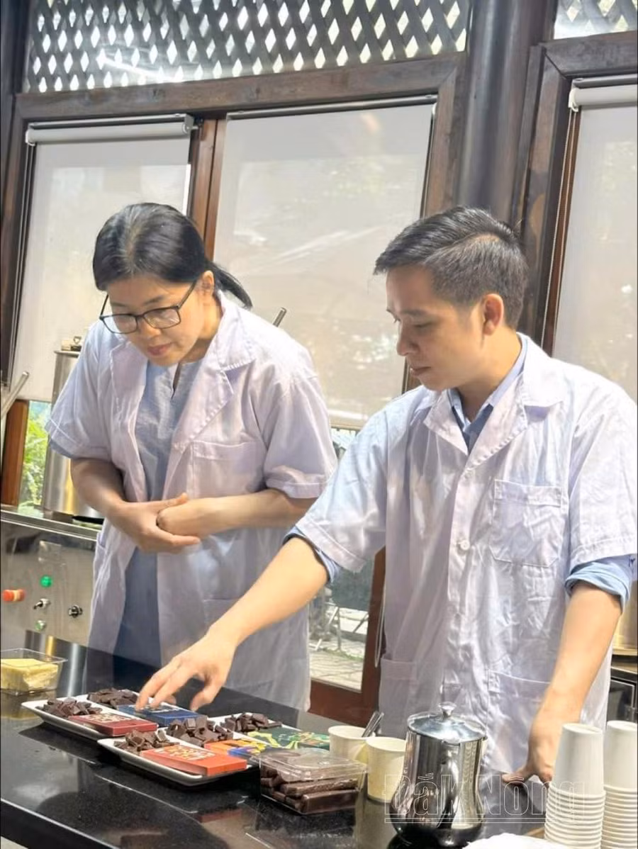 Du khách lắng nghe câu chuyện làm socola tại Công ty Cà phê Bazan Đắk Nông Du khách lắng nghe câu chuyện làm socola tại Công ty Cà phê Bazan Đắk Nông