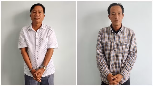 Các bị can Nguyễn Tấn Dũng và Nguyễn Thái Ngạn (trái) bị khởi tố, bắt tạm giam về tội môi giới hối lộ.