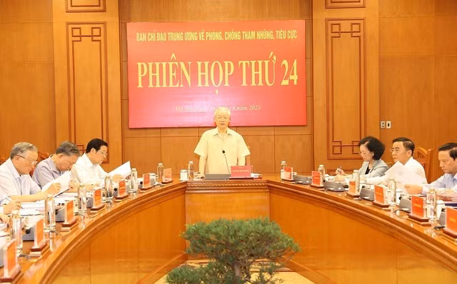 Đã cho thôi chức, nghỉ, chuyển công tác 15 cán bộ thuộc diện T.Ư quản lý - Ảnh 1. Tổng Bí thư Nguyễn Phú Trọng chủ trì phiên họp thứ 24 của Ban Chỉ đạo. Ảnh: TTXVN
