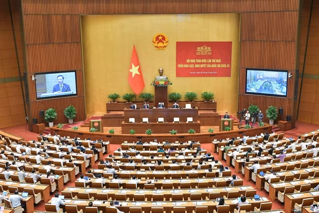Hội nghị toàn quốc lần thứ nhất triển khai luật, nghị quyết của Quốc hội - Ảnh: VGP/LS