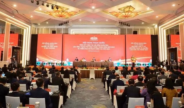 Hội nghị toàn quốc tổng kết công tác HĐND các tỉnh, thành phố trực thuộc T.Ư năm 2023 và triển khai kế hoạch công tác năm 2024. Ảnh: GIA HÂN