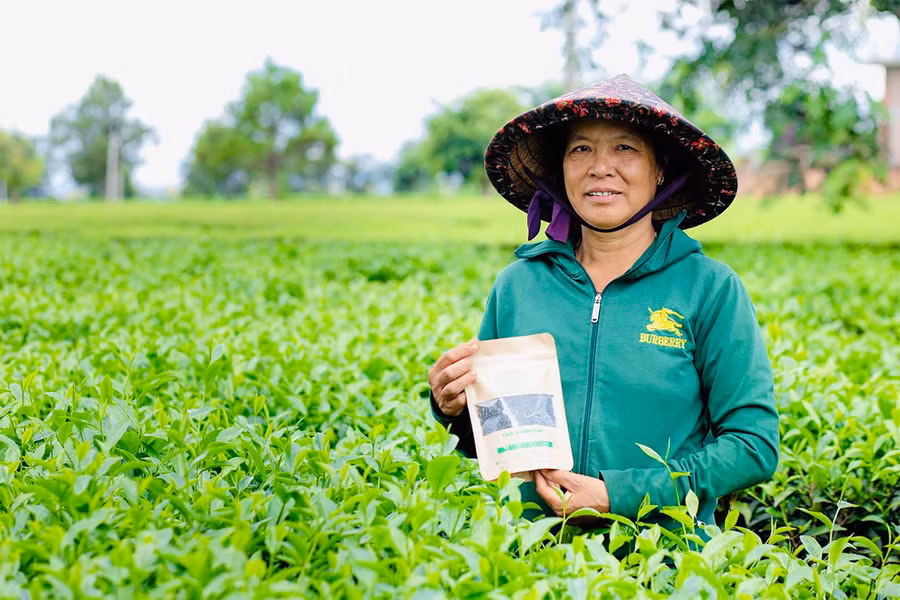 Bà Lê Thị Lý (tổ 3, thị trấn Phú Hòa, huyện Chư Păh) chế biến sản phẩm chè sạch từ nguồn nguyên liệu có sẵn của gia đình để nâng cao giá trị. Ảnh: T.D