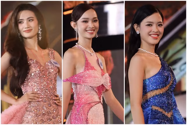 Các thí sinh trình diễn trang phục dạ hội. Ảnh: Minh Hy