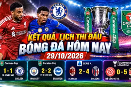 Kết quả, lịch thi đấu bóng đá hôm nay 29/10: Liverpool loại Chelsea