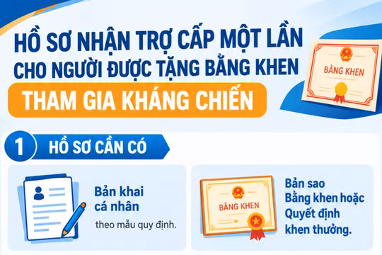 Người được tặng Bằng khen tham gia kháng chiến cần giấy tờ gì để nhận trợ cấp một lần?