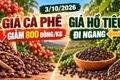 Giá cà phê, hồ tiêu hôm nay 3/10: Cà phê giảm mạnh, hồ tiêu đi ngang