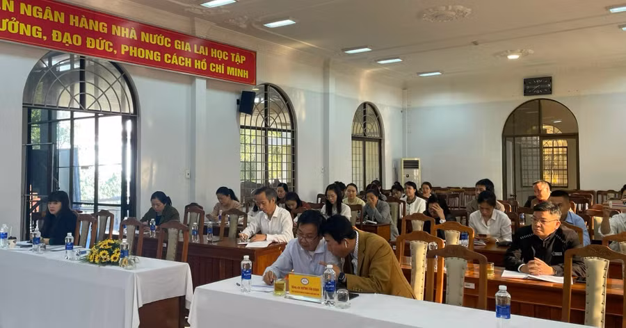 Tham dự hội nghị tổng kết công tác xây dựng Đảng năm 2023 có 33 đảng viên trong toàn Đảng bộ NHNN Chi nhánh tỉnh Gia Lai. Ảnh: Sơn Ca