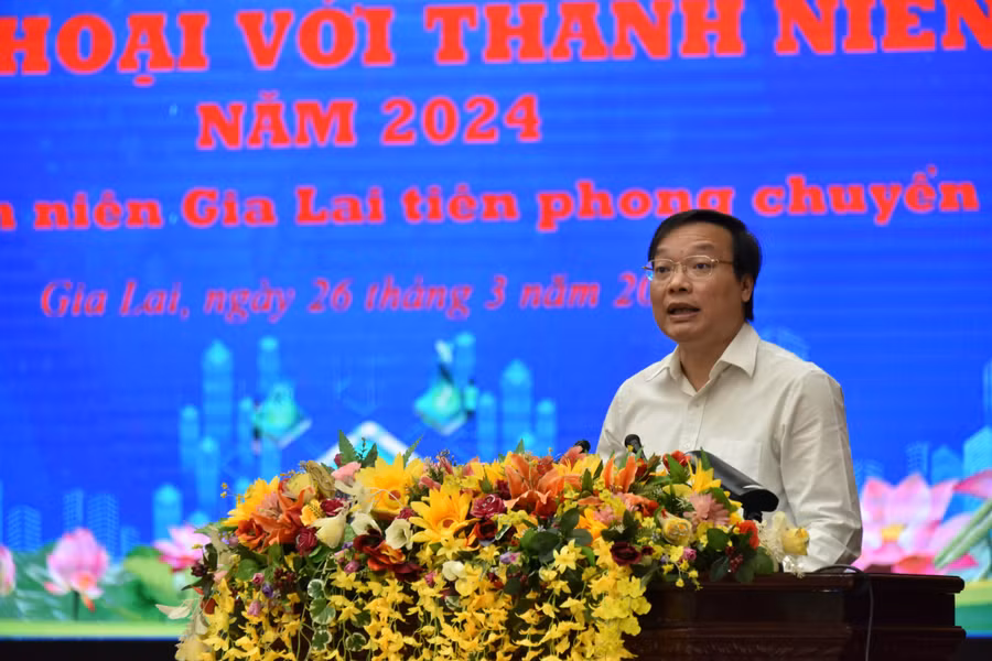 Chủ tịch UBND tỉnh Gia Lai Trương Hải Long phát biểu khai mạc hội nghị đối thoại. Ảnh: Đ.T