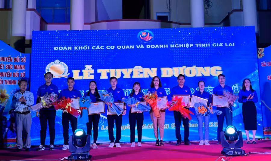 Đoàn Khối các Cơ quan và Doanh nghiệp tỉnh tặng giấy khen cho gương "Thanh niên tiên tiến học tập và làm theo tư tưởng, đạo đức, phong cách Hồ Chí Minh". Ảnh: Phan Lài