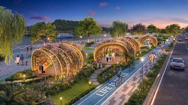 Khu vườn hoa sau cảnh quan sẽ là điểm vui chơi, chạy bộ, đạp xe… cuối tuần cho cộng đồng cư dân tại Quy Nhơn Iconic. Ảnh: Realty Holdings