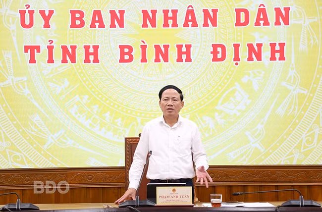 Chủ tịch UBND tỉnh Phạm Anh Tuấn phát biểu chỉ đạo tại cuộc họp. Ảnh: T.SỸ