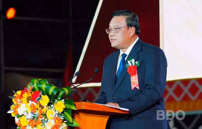 Phó Bí thư Thường trực Tỉnh ủy Lê Kim Toàn ôn lại Kỷ niệm 60 năm Chiến thắng An Lão. Ảnh: D.Đ