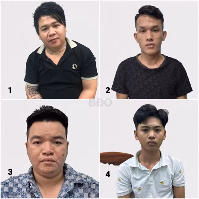 Nghĩa (1), Danh (2), Tùng (3), Trung (4) chuyên cưỡng đoạt tiền của tiếp viên, quản lý karaoke. Ảnh: ĐVCC