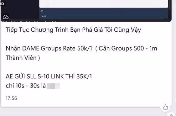 Trên một số hội nhóm đưa ra giá 50 ngàn đồng cho việc report thành công 1 group Facebook. (Ảnh chụp màn hình)