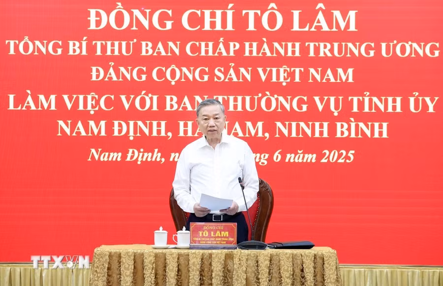 Tổng Bí thư Tô Lâm phát biểu tại buổi làm việc. Ảnh: TTXVN.