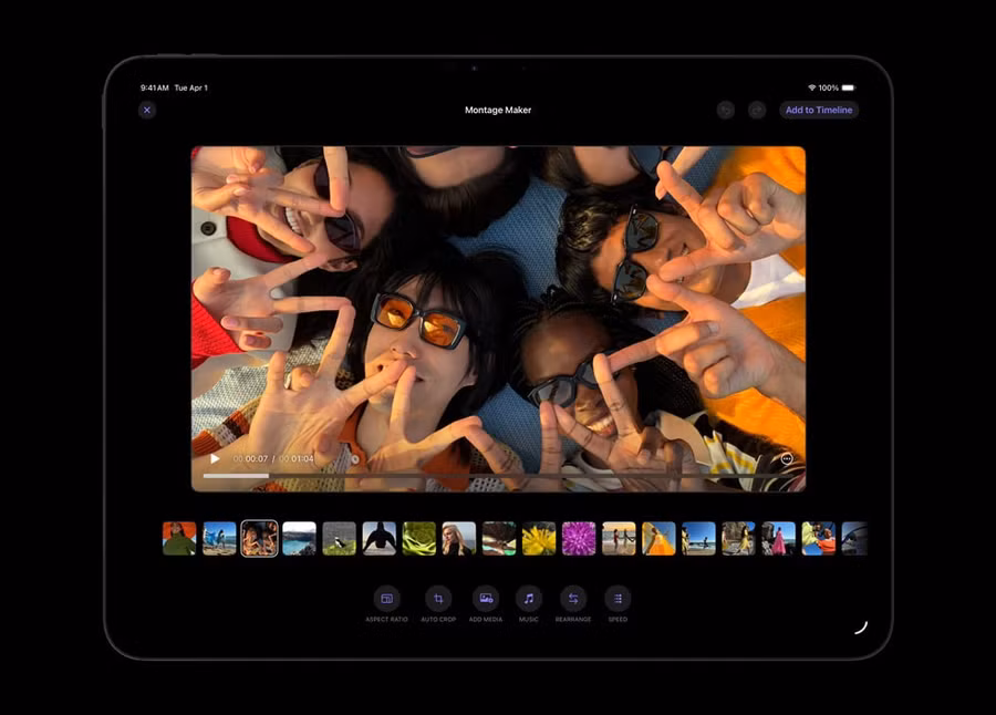 Người dùng có thể tận dụng các công cụ thông minh như Montage Maker trong Final Cut Pro dành cho iPad để bắt đầu quá trình dựng phim với những khoảnh khắc hình ảnh đẹp nhất. Ảnh: Apple