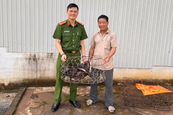 Thấy đại bàng núi bay vào nhà, người đàn ông mang đến Công an xã giao nộp