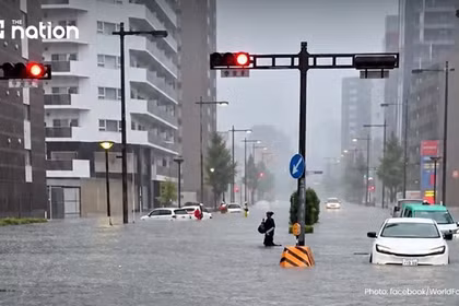 Ngập lụt nghiêm trọng tại Nagoya, Nhật Bản sau những trận mưa lớn ngày 8-9. Ảnh: The Nation/Facebook WorldForumTh