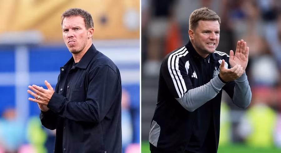 Eddie Howe (phải) và Julian Nagelsmann là những cái tên đang được MU nhắm đến thay Carrick.