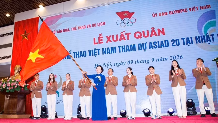Lễ xuất quân Đoàn thể thao Việt Nam tham dự ASIAD 20. Ảnh: LƯỢNG LƯỢNG