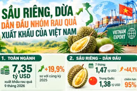 Sầu riêng, dừa dẫn đầu nhóm rau quả xuất khẩu của Việt Nam