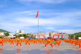 Đoàn võ sinh của tỉnh Gia Lai tham gia đồng diễn với lực lượng đông đảo. Ảnh: Đoan Ngọc
