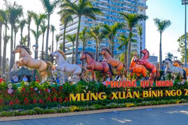 Cụm linh vật năm Bính Ngọ của phường Quy Nhơn đặt tại Quảng trường Chiến Thắng. Ảnh: Dũng Nhân