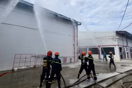 Thực tập phương án chữa cháy, cứu nạn cứu hộ tại Công ty TNHH may Hoài Sơn (phường Hoài Nhơn Bắc, tỉnh Gia Lai).