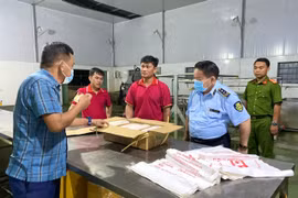 Lãnh đạo Chi cục Quản lý thị trường tỉnh Gia Lai kiểm tra một cơ sở kinh doanh thịt heo trên địa bàn xã Hoài Ân.