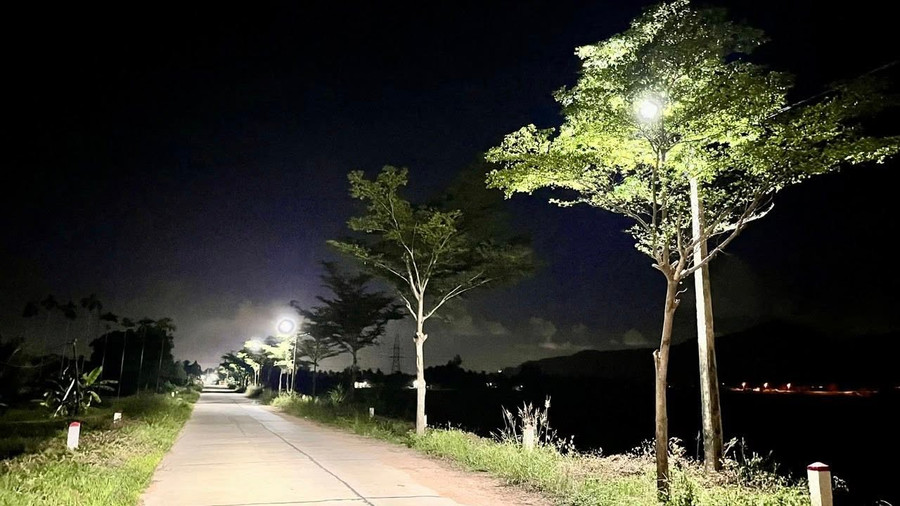 Đường Nguyễn Du ở khu phố Lại Khánh Nam dưới ánh đèn điện. Ảnh: ĐVCC dien-thap-sang-bong-son-2.jpg