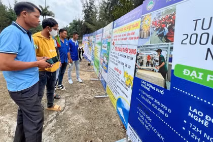 Lao động tỉnh Gia Lai tìm hiểu thị trường việc làm. Ảnh: Đinh Yến