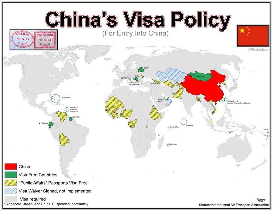 Actuellement, la Chine exempte unilatéralement de visa les citoyens de 43 pays. (Illustration : Internet) tumblr-353a778fb24e6a724461a4e23486476d-9d86bb1a-1280.jpg