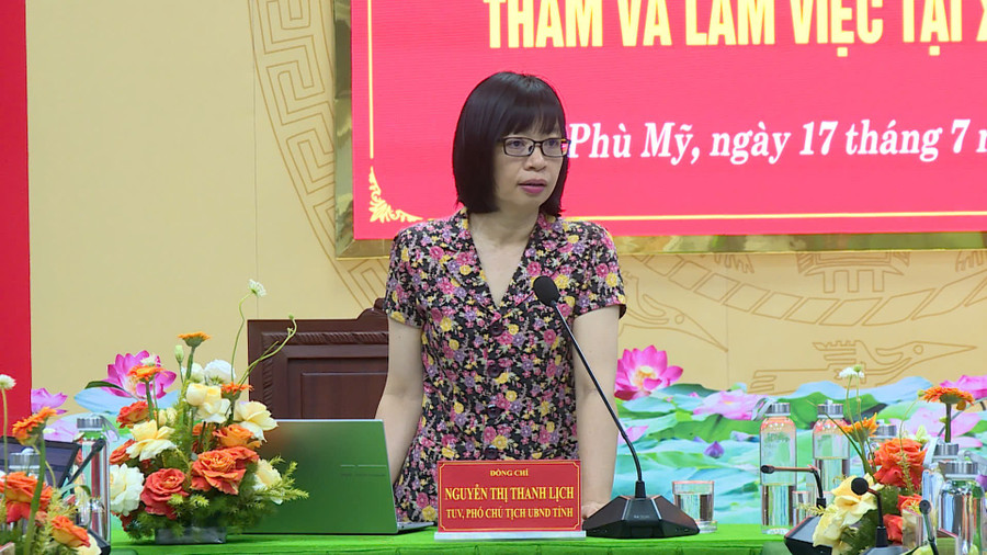 Phó Chủ tịch UBND tỉnh Nguyễn Thị Thanh Lịch phát biểu chỉ đạo tại buổi làm việc. Ảnh: Hoàng Vũ Phó Chủ tịch UBND tỉnh Nguyễn Thị Thanh Lịch phát biểu chỉ đạo tại buổi làm việc. Ảnh: Hoàng Vũ