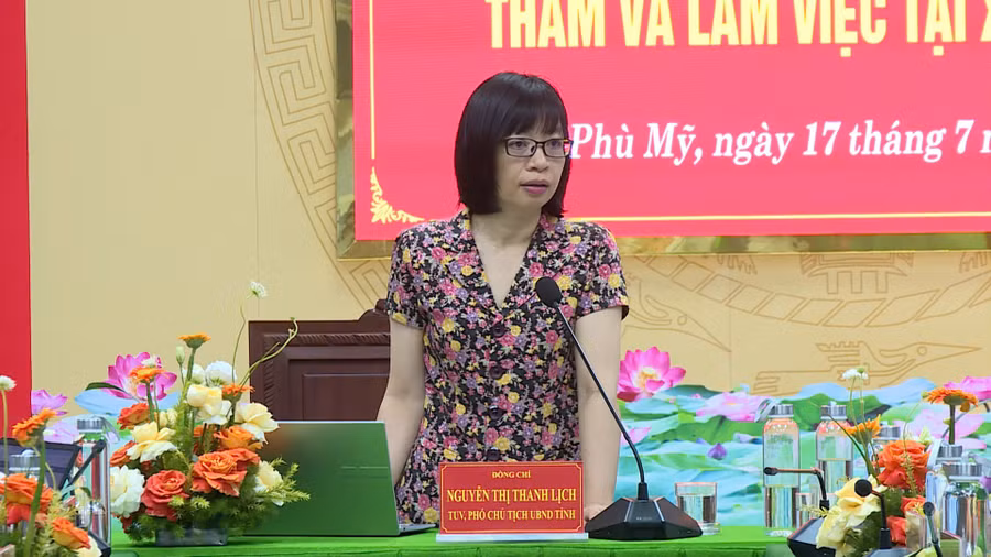 Phó Chủ tịch UBND tỉnh Nguyễn Thị Thanh Lịch phát biểu chỉ đạo tại buổi làm việc. Ảnh: Hoàng Vũ