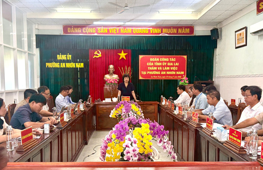 Giám đốc Sở Nội vụ Phạm Thị Tố Hải làm việc tại phường An Nhơn Nam. Ảnh: Hoàng Vũ Giám đốc Sở Nội vụ Phạm Thị Tố Hải làm việc tại phường An Nhơn Nam. Ảnh: Hoàng Vũ