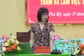 Phó Chủ tịch UBND tỉnh Nguyễn Thị Thanh Lịch phát biểu chỉ đạo tại buổi làm việc. Ảnh: Hoàng Vũ
