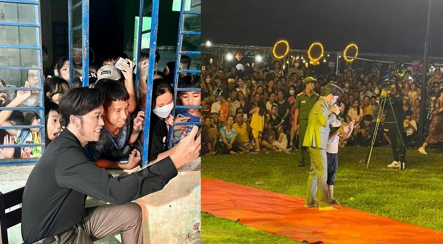 Hoài Linh nán lại chụp hình với khán giả. Ảnh: CMH