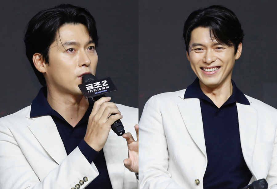 Hyun Bin cảm ơn khi được báo chí chúc mừng. Ảnh: Chụp màn hình News1