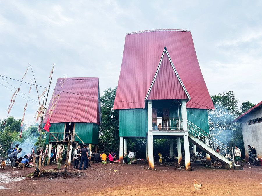 Người dân làng Yah (thị trấn Ia Ly, huyện Chư Păh) tổ chức lễ mừng nhà rông mới sáng 20-8. Ảnh: Phương Duyên Người dân làng Yah (thị trấn Ia Ly, huyện Chư Păh) tổ chức lễ mừng nhà rông mới sáng 20-8. Ảnh: Phương Duyên