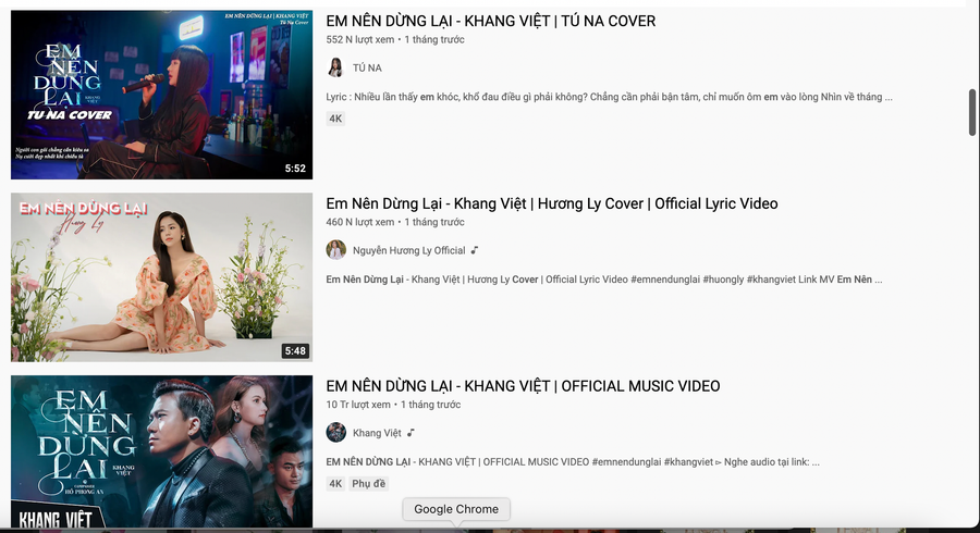 Hàng loạt bản cover Em nên dừng lại nhận được nhiều lượt nghe trên YouTube. Ảnh: Chụp màn hình