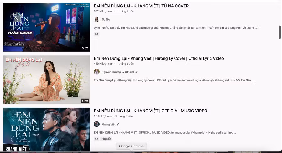 Hàng loạt bản cover Em nên dừng lại nhận được nhiều lượt nghe trên YouTube. Ảnh: Chụp màn hình