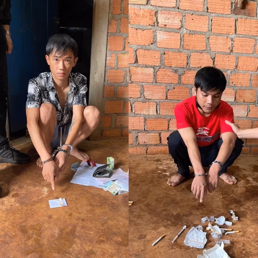 Đối tượng Vũ Đình Công Luận (bìa trái) và Nguyễn Minh Ty. Ảnh Công an huyện Chư Păh