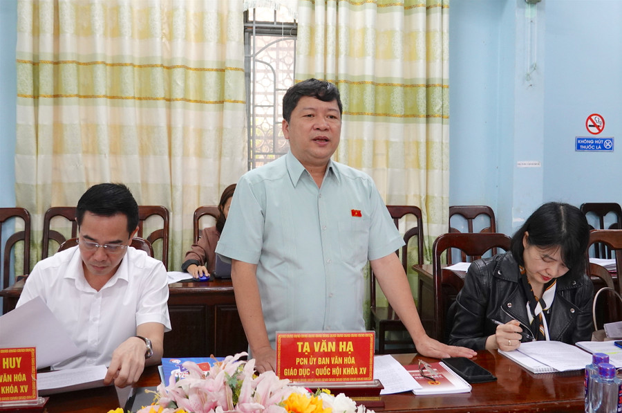 Phó Chủ nhiệm Ủy ban Văn hóa-Giáo dục của Quốc hội Tạ Văn Hạ phát biểu tại buổi làm việc. Ảnh: Mộc Trà