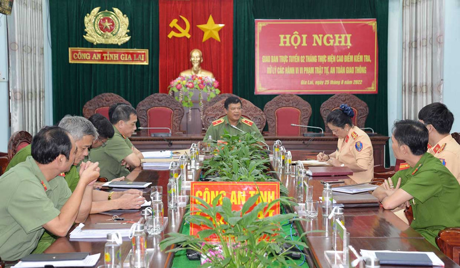  Toàn cảnh hội nghị tại điểm cầu Công an tỉnh Gia Lai. Ảnh: Nông Hòa