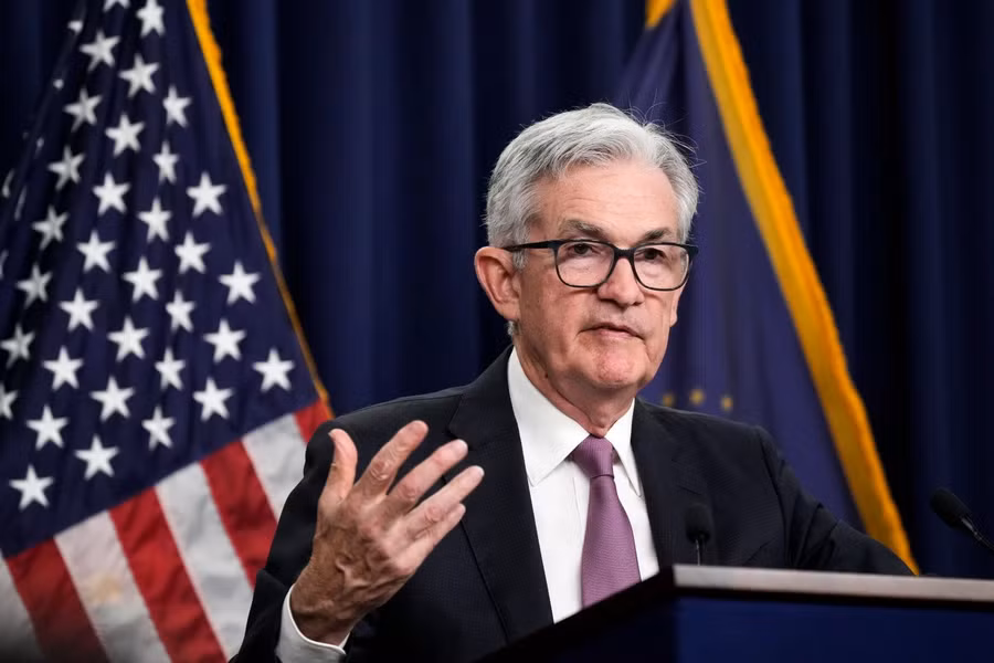 Chủ tịch FED Jerome Powell phát biểu tại họp báo sau cuộc họp định kỳ tháng 7. Ảnh: Getty Images