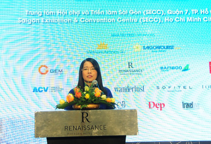 Bà Nguyễn Thị Ánh Hoa-Giám đốc Sở Du lịch TP. Hồ Chí Minh phát biểu tại buổi họp báo ngày 16-8. Ảnh nguồn Báo Tin tức