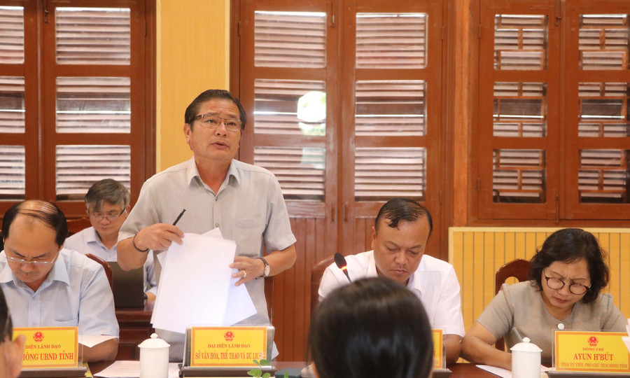 Ông Trần Ngọc Nhung-Giám đốc Sở Văn hóa-Thể thao và Du lịch tham gia ý kiến tại hội nghị. Ảnh: Ngọc Minh